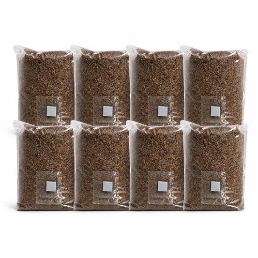 Eight GroSpore hardwood all-in-one gourmet mushroom grow bags